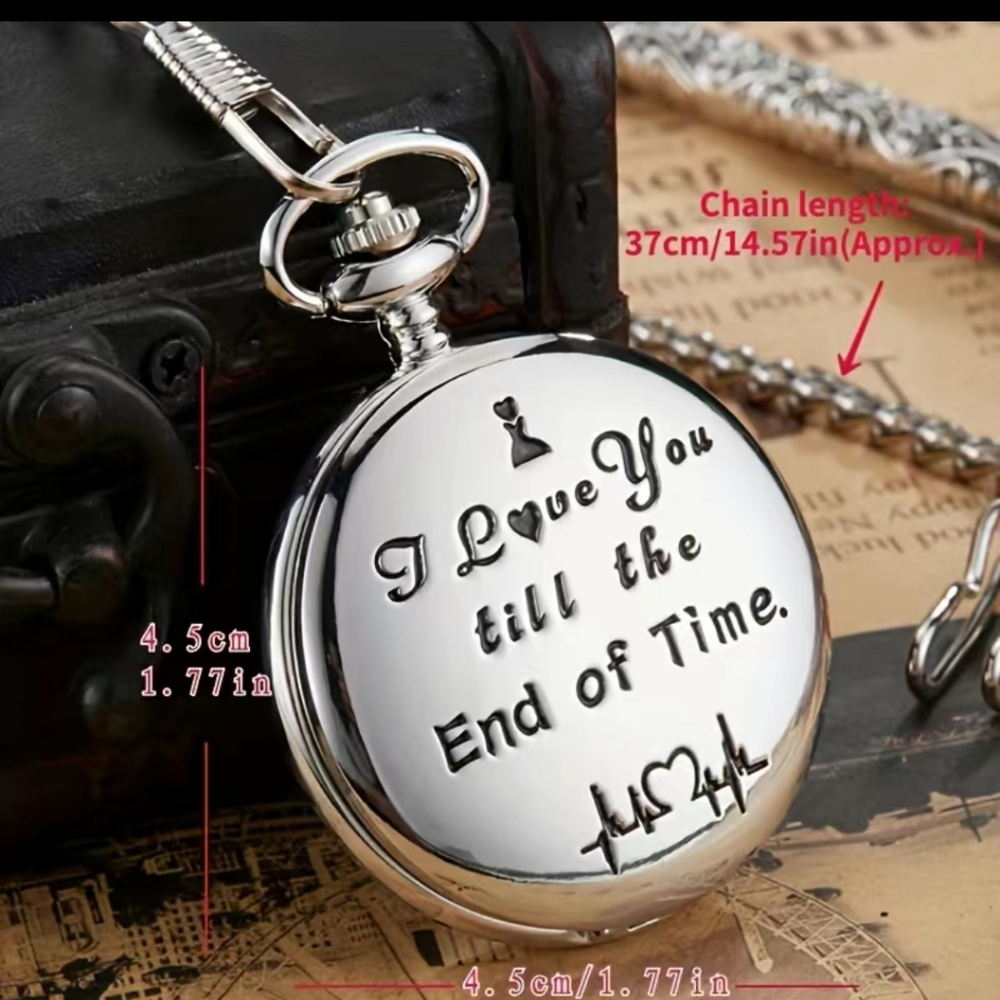 New I love you till the end of time heart beat quartz Pocket Watch